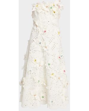 Badgley Mischka Cutout Floral Applique Scuba Midi Dress - White
