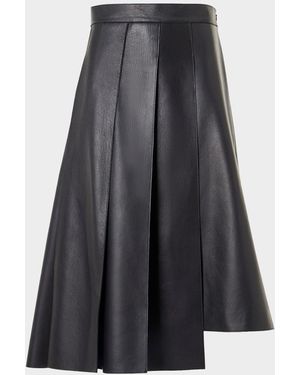 Akris Pleated Leather A-Line Skirt - Gray