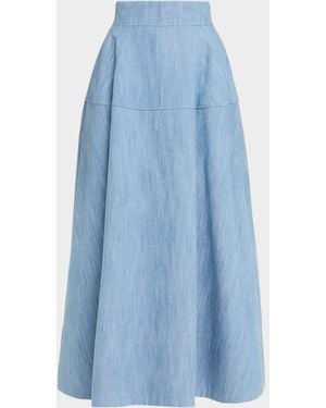 Lela Rose Denim A-Line Midi Skirt - Blue