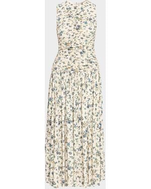 Ulla Johnson Elora Ruched Floral Jersey Midi Dress - White