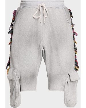 Alchemist Apos;S Victory Cotton Fringe-Trim Drawstring Cargo Shorts - Gray