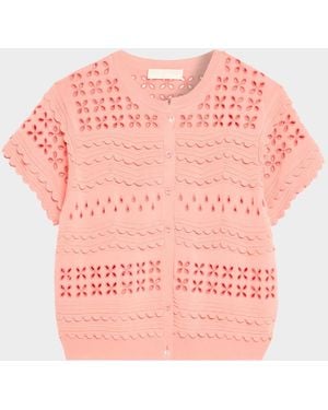 Ulla Johnson Abriana Eyelet Cropped Cardigan - Pink