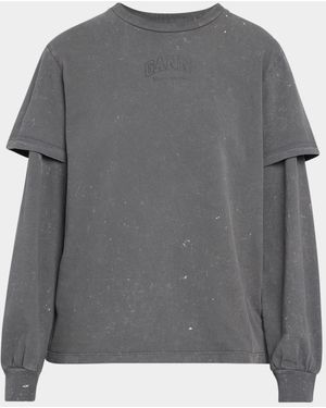 Ganni Heavy Jersey Double Sleeve Cotton Top - Gray