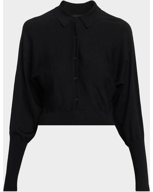 Lela Rose Cropped Dolman-Sleeve Collared Cardigan - Black