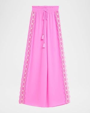 Ramy Brook Athena Lace-Trim Palazzo Pants - Pink