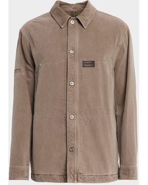 Ferragamo Cotton Drill Four-Pocket Button-Down Shirt - Brown