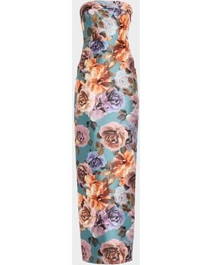 Cynthia Rowley Cleo Strapless Floral-Print Column Gown - White