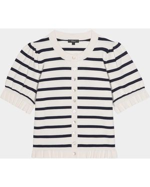 Rails Lora Striped Ruffled-Trim Cardigan - White