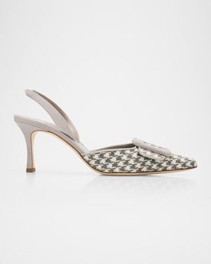Manolo Blahnik 70Mm Mayslibi Gala Houndstooth Suede Slingback Pumps - Metallic