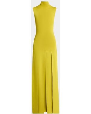 Alaïa Turtleneck Carwash Knit Maxi Dress - Yellow