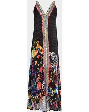 Johnny Was Eva Floral-Print Check Jacquard Maxi Dress - White