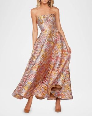 HELSI Celine Strapless Shimmer Applique Gown - Metallic