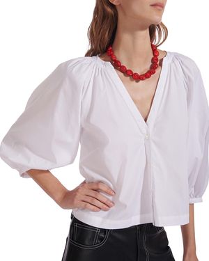 STAUD Dill Puff-Sleeve Button-Front Top - Gray