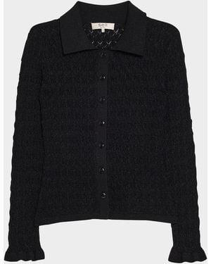 Sea Ruby Long-Sleeve Pointelle Knit Cardigan - Black