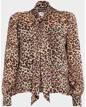 Generation Love Veralli Leopard Tie-Neck Blouse - Brown