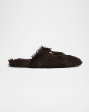 Gucci Annette Shearling Horsebit Mules - Multicolor