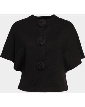 Frances Valentine Carnegie Floral Applique Wool Shrug - Black