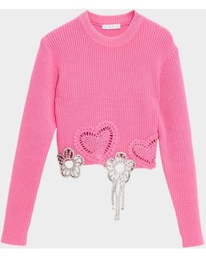 Area Crystal Crochet Crop Sweater - Pink