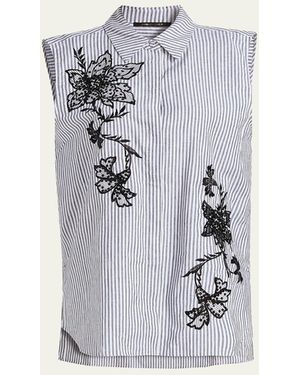 Kobi Halperin Aerin Striped Floral-Embroidered Blouse - White