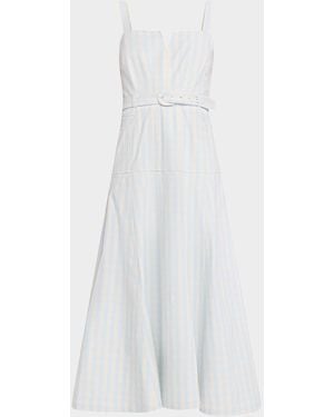Cinq À Sept Tina Gingham Denim Midi Dress - White