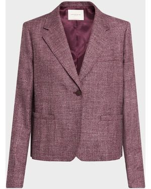 Lafayette 148 New York Cropped Wool Mouline Boyfriend Blazer - Purple