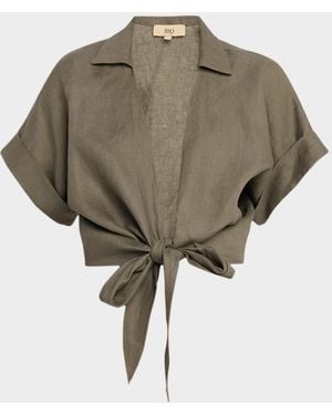 JBQ Chiara Tie-Front Linen Top - Natural