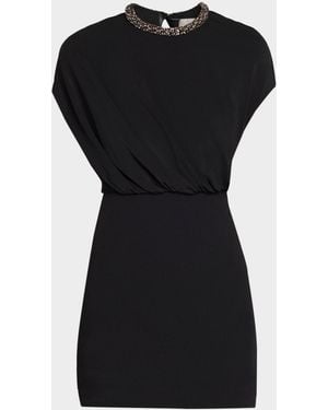 Roland Mouret Crystal-Collar Sleeveless Blouson Mini Dress - Black