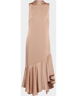 Kobi Halperin Jenkins Turtleneck High-Low Flounce Midi Dress - Pink
