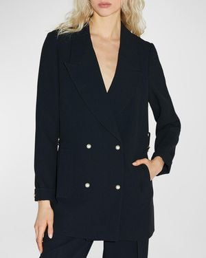 Callas Milano Chain-Embellished Double-Breasted Crepe Blazer - Blue