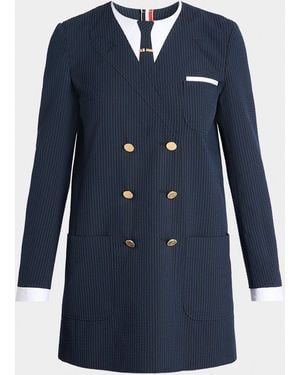 Thom Browne Seersucker Trompe L & Apos;Oeil Mini Blazer Dress - Blue