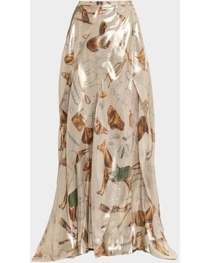 Ralph Lauren Patricia Equestrian-Print Lamé Maxi Skirt - Natural