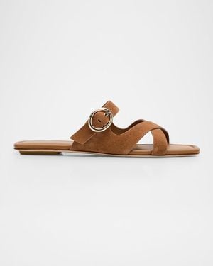 Stuart Weitzman Villa Suede Slide Sandals - Brown