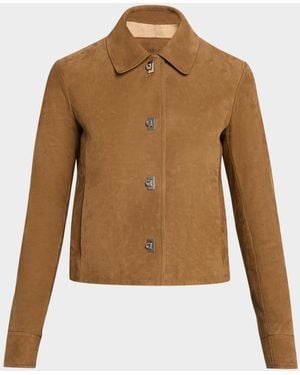 Ferragamo Nubuck Leather Boxy Jacket - Brown