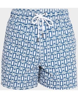 Bugatchi Apos;S Cruz Short-Length Geometric Swim Trunks - Blue