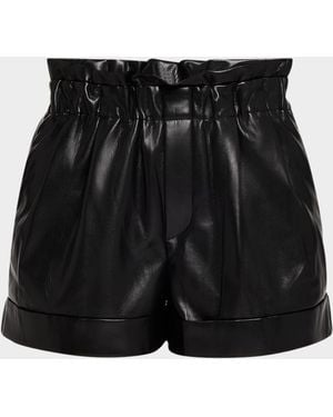 Alice + Olivia Reagan Vegan Leather Paperbag Shorts - Black