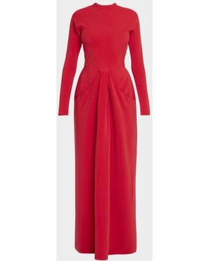 The Row Anselm Long-Sleeve Draped Pocket Gown - Red