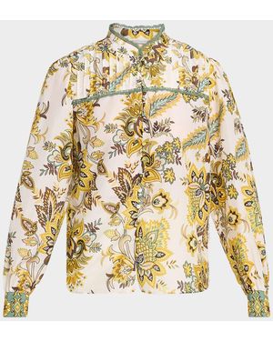 Tahari The Athena Lace-Trim Floral Pintuck Blouse - Metallic