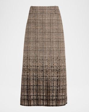 Brunello Cucinelli Shimmering Paillette Check Midi Skirt - Brown