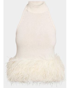 Ramy Brook Kelly Ostrich Feather Wool-Blend Top - Natural