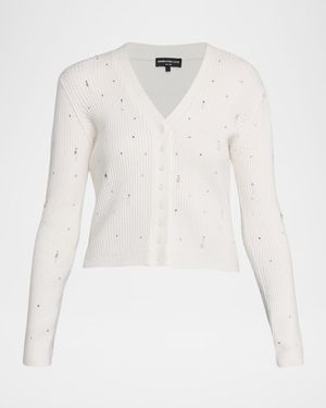 Generation Love Lili Crystal Embellished Rib-Knit Cardigan - White