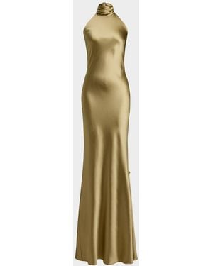 Ralph Lauren Chilton Halter Stretch Satin Evening Dress - Metallic