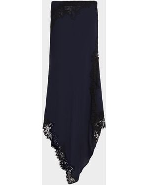 Veronica Beard Harley Silk Lace-Trim Skirt - Blue