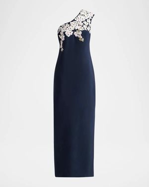 Sachin & Babi Louisa One-Shoulder Floral Applique Gown - Blue