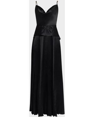 Jason Wu Cowl-Neck Pleated Satin Peplum Gown - Black
