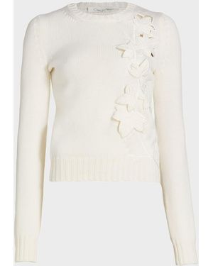 Oscar de la Renta Laser Cut Ivy Crewneck Sweater - Natural