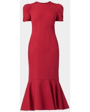 Shoshanna Hartley Crepe Flounce Midi Dress - Red