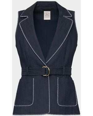 Cinq À Sept Tailored Twist-Trim Denim Vest - Blue