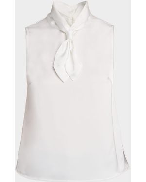 Misook Tie-Neck Sleeveless Crepe De Chine Blouse - White