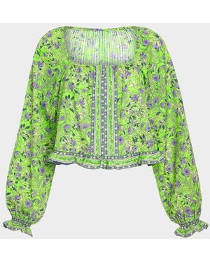 Ramy Brook Farah Floral Cotton Blouse - Green