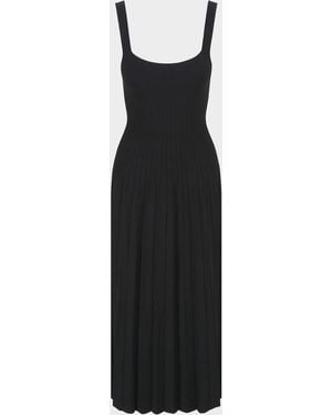 STAUD Ellison Sunburst Pleated Sleeveless Midi Dress - Black